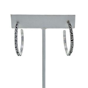 Lois Hill Sterling Silver 925 Milgrain Scrollwork Oxidized Hoop Earrings